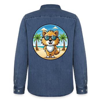 Spielzeug Deutscher Spitz Hund Rasse Cartoon Sonnenbrille Strand - Männer Jeanshemd Organic von Stanley/Stella - verwaschenes Mittelblau  - Hinten - AI Model Male 185 light (185cm)