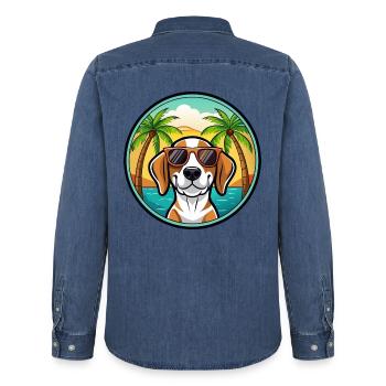 Treeing Walker Coonhound Hunderasse Cartoon Strand - Männer Jeanshemd Organic von Stanley/Stella - verwaschenes Mittelblau  - Hinten - AI Model Male 185 light (185cm)
