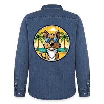 Tiroler Bracke Hunderasse Cartoon Sonnenbrille Strand - Männer Jeanshemd Organic von Stanley/Stella - verwaschenes Mittelblau  - Hinten - AI Model Male 185 light (185cm)