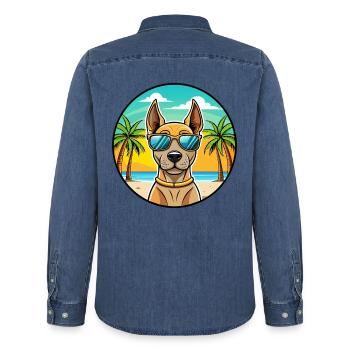 Thai Ridgeback Hund Rasse Cartoon Sonnenbrille Strand - Männer Jeanshemd Organic von Stanley/Stella - verwaschenes Mittelblau  - Hinten - AI Model Male 185 light (185cm)