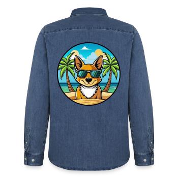 St Miguel Boeud Chien Race Dessin Animé Lunettes De Soleil Plage - Chemise en denim homme bio Stanley/Stella - bleu moyen délavé  - Dos - AI Model Male 185 light (185cm)