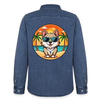 Schwedische Lapphund Hunderasse Cartoon Sonnenbrille Strand - Männer Jeanshemd Organic von Stanley/Stella - verwaschenes Mittelblau  - Hinten - AI Model Male 185 light (185cm)