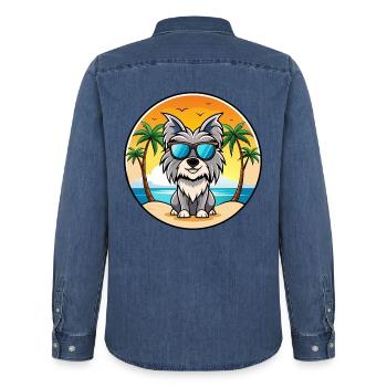 Skye Terrier Hunderasse Cartoon Sonnenbrille Strand - Männer Jeanshemd Organic von Stanley/Stella - verwaschenes Mittelblau  - Hinten - AI Model Male 185 light (185cm)