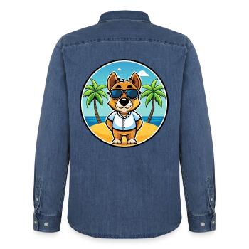 Sporting Lucas Terrier Chien Race Dessin Animé Plage - Chemise en denim homme bio Stanley/Stella - bleu moyen délavé  - Dos - AI Model Male 185 light (185cm)