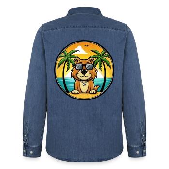 Smaland Hound Hund Rasse Cartoon Sonnenbrille Strand - Männer Jeanshemd Organic von Stanley/Stella - verwaschenes Mittelblau  - Hinten - AI Model Male 185 light (185cm)
