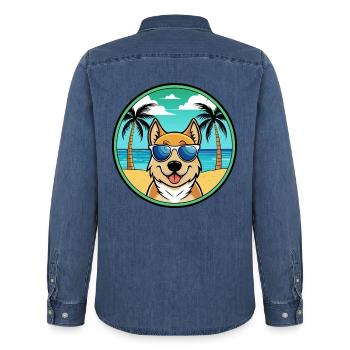 Slovensky Kopov Hunderasse Cartoon Sonnenbrille Strand - Männer Jeanshemd Organic von Stanley/Stella - verwaschenes Mittelblau  - Hinten - AI Model Male 185 light (185cm)