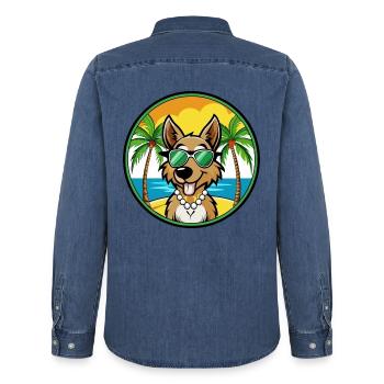 Segugio Italiano Race Chien Dessin Animé Lunettes De Soleil Plage - Chemise en denim homme bio Stanley/Stella - bleu moyen délavé  - Dos - AI Model Male 185 light (185cm)