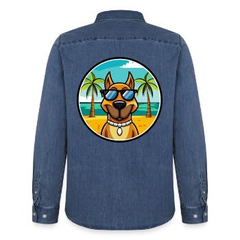 Serbischer Windhund Rasse Cartoon Sonnenbrille Strand - Männer Jeanshemd Organic von Stanley/Stella - verwaschenes Mittelblau  - Hinten - AI Model Male 185 light (185cm)