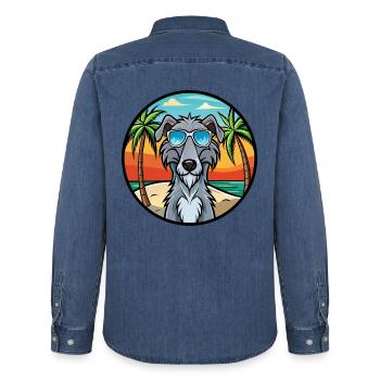 Schottische Hirschhund Hunderasse Cartoon Sonnenbrille - Männer Jeanshemd Organic von Stanley/Stella - verwaschenes Mittelblau  - Hinten - AI Model Male 185 light (185cm)
