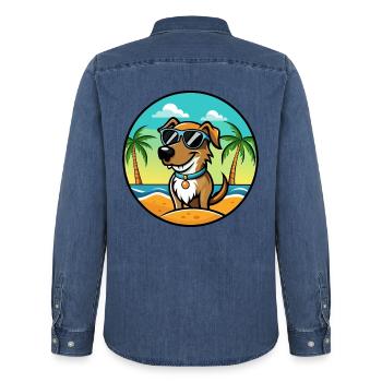 Schweizer Laufhund Lunettes de soleil de dessin animé Dog Breed - Chemise en denim homme bio Stanley/Stella - bleu moyen délavé  - Dos - AI Model Male 185 light (185cm)