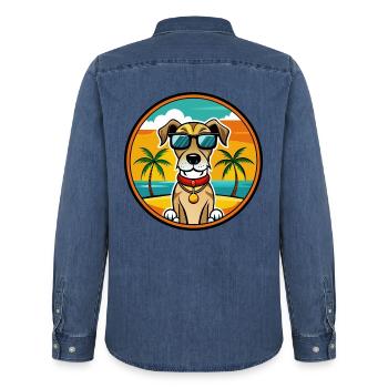Sabueso Español Hunderasse Cartoon Sonnenbrille Strand - Männer Jeanshemd Organic von Stanley/Stella - verwaschenes Mittelblau  - Hinten - AI Model Male 185 light (185cm)