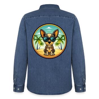 Russische Spielzeug Terrier Hund Rasse Cartoon Sonnenbrille - Männer Jeanshemd Organic von Stanley/Stella - verwaschenes Mittelblau  - Hinten - AI Model Male 185 light (185cm)