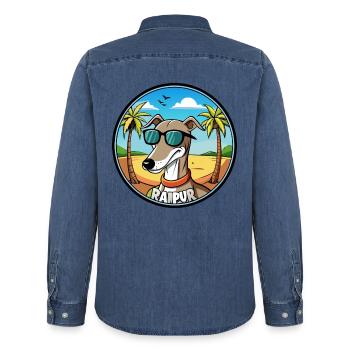 Rampur Windhund Hunderasse Cartoon Sonnenbrille Strand - Männer Jeanshemd Organic von Stanley/Stella - verwaschenes Mittelblau  - Hinten - AI Model Male 185 light (185cm)