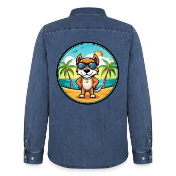 Pointer Hund Rasse Cartoon Sonnenbrille Strand - Männer Jeanshemd Organic von Stanley/Stella - verwaschenes Mittelblau  - Hinten - AI Model Male 185 light (185cm)