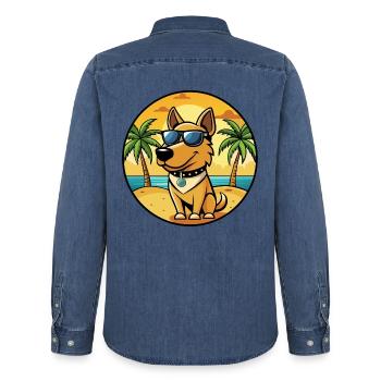 Polnische Jagdhunderasse Cartoon Sonnenbrille Strand - Männer Jeanshemd Organic von Stanley/Stella - verwaschenes Mittelblau  - Hinten - AI Model Male 185 light (185cm)