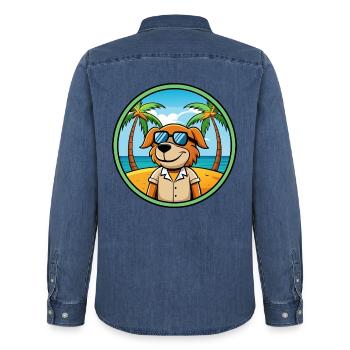 Poitevin Hound Hund Rasse Cartoon Sonnenbrille Strand - Männer Jeanshemd Organic von Stanley/Stella - verwaschenes Mittelblau  - Hinten - AI Model Male 185 light (185cm)