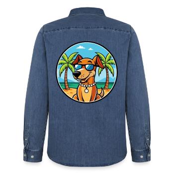 Polnische Jagdhunderasse Cartoon Sonnenbrille Strand - Männer Jeanshemd Organic von Stanley/Stella - verwaschenes Mittelblau  - Hinten - AI Model Male 185 light (185cm)