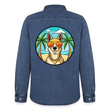Peruanische Inka-Orchideen-Hunderasse Cartoon-Sonnenbrille - Männer Jeanshemd Organic von Stanley/Stella - verwaschenes Mittelblau  - Hinten - AI Model Male 185 light (185cm)