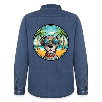 Alte dänische Pointer Hunderasse Cartoon Sonnenbrille - Männer Jeanshemd Organic von Stanley/Stella - verwaschenes Mittelblau  - Hinten - AI Model Male 185 light (185cm)