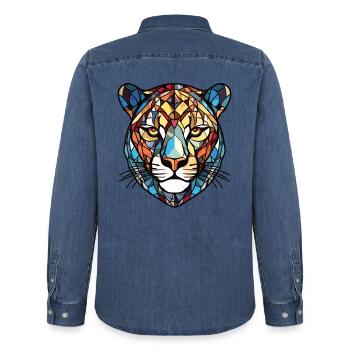 Jaguar Buntes Aquarell Tier Haustier Illustration - Männer Jeanshemd Organic von Stanley/Stella - verwaschenes Mittelblau  - Hinten - AI Model Male 185 light (185cm)