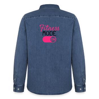 Fitness mode on - Men’s Organic Denim Shirt by Stanley/Stella - mid washy  - Back - AI Model Male 185 light (185cm)