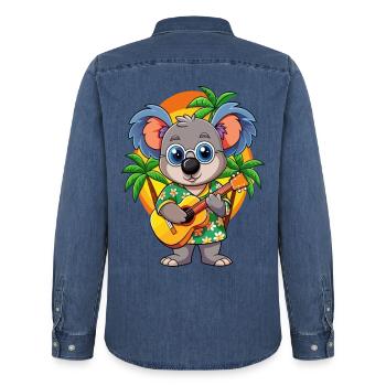 Lustige Koala Cartoon Sommer Strand Sonnenbrille Gitarre - Männer Jeanshemd Organic von Stanley/Stella - verwaschenes Mittelblau  - Hinten - AI Model Male 185 light (185cm)