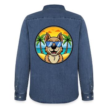 Berger De Beauce Hunderasse Cartoon Sonnenbrille Strand - Männer Jeanshemd Organic von Stanley/Stella - verwaschenes Mittelblau  - Hinten - AI Model Male 185 light (185cm)