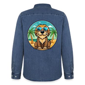 Otterhound Dog Breed Cartoon Sunglasses Beach - Men’s Organic Denim Shirt by Stanley/Stella - mid washy  - Back - AI Model Male 185 light (185cm)