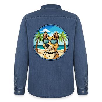 Norwegischer Windhund Rasse Cartoon Sonnenbrille Strand - Männer Jeanshemd Organic von Stanley/Stella - verwaschenes Mittelblau  - Hinten - AI Model Male 185 light (185cm)