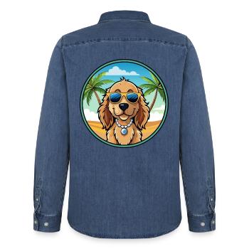 Norfolk Spaniel Hunderasse Cartoon Sonnenbrille Strand - Männer Jeanshemd Organic von Stanley/Stella - verwaschenes Mittelblau  - Hinten - AI Model Male 185 light (185cm)