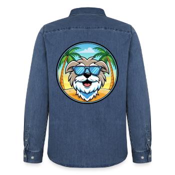 Malteser Hund Rasse Cartoon Sonnenbrille Strand - Männer Jeanshemd Organic von Stanley/Stella - verwaschenes Mittelblau  - Hinten - AI Model Male 185 light (185cm)