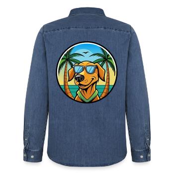 Litauischer Windhund Rasse Cartoon Sonnenbrille Strand - Männer Jeanshemd Organic von Stanley/Stella - verwaschenes Mittelblau  - Hinten - AI Model Male 185 light (185cm)