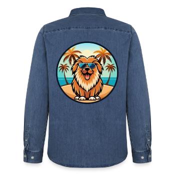Leonberger Hunderasse Cartoon Sonnenbrille Strand - Männer Jeanshemd Organic von Stanley/Stella - verwaschenes Mittelblau  - Hinten - AI Model Male 185 light (185cm)