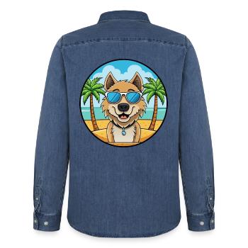 Kuchi Afghanischer Schäferhund Hunderasse Cartoon Sonnenbrille - Männer Jeanshemd Organic von Stanley/Stella - verwaschenes Mittelblau  - Hinten - AI Model Male 185 light (185cm)