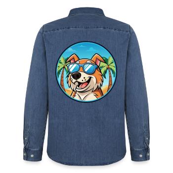 Koolie Hunderasse Cartoon Sonnenbrille Strand - Männer Jeanshemd Organic von Stanley/Stella - verwaschenes Mittelblau  - Hinten - AI Model Male 185 light (185cm)