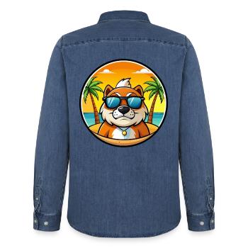 Moskau Watchdog Rasse Cartoon Sonnenbrille Strand - Männer Jeanshemd Organic von Stanley/Stella - verwaschenes Mittelblau  - Hinten - AI Model Male 185 light (185cm)