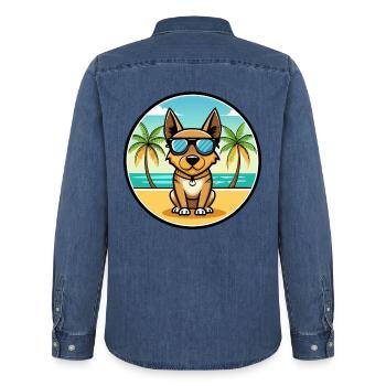 Lancashire Heeler Hunderasse Cartoon Sonnenbrille Strand - Männer Jeanshemd Organic von Stanley/Stella - verwaschenes Mittelblau  - Hinten - AI Model Male 185 light (185cm)