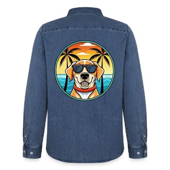 Labrador Retriever Hunderasse Cartoon Sonnenbrille - Männer Jeanshemd Organic von Stanley/Stella - verwaschenes Mittelblau  - Hinten - AI Model Male 185 light (185cm)