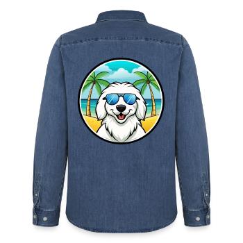 Great Pyrenees Dog Breed Cartoon Sunglasses Beach - Men’s Organic Denim Shirt by Stanley/Stella - mid washy  - Back - AI Model Male 185 light (185cm)