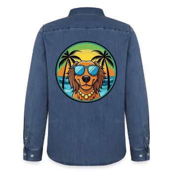 Gordon Setter Hunderasse Cartoon Sonnenbrille Strand - Männer Jeanshemd Organic von Stanley/Stella - verwaschenes Mittelblau  - Hinten - AI Model Male 185 light (185cm)