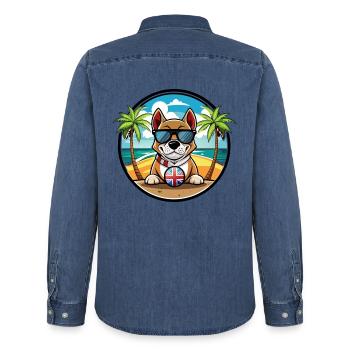 Grand Anglo Français Hunderasse Cartoon Sonnenbrille - Männer Jeanshemd Organic von Stanley/Stella - verwaschenes Mittelblau  - Hinten - AI Model Male 185 light (185cm)