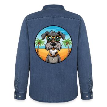 Deutscher Wachtelhund Hunderasse Cartoon Sonnenbrille - Männer Jeanshemd Organic von Stanley/Stella - verwaschenes Mittelblau  - Hinten - AI Model Male 185 light (185cm)
