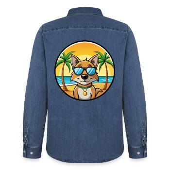 Indischer Paria Hund Rasse Cartoon Sonnenbrille Strand - Männer Jeanshemd Organic von Stanley/Stella - verwaschenes Mittelblau  - Hinten - AI Model Male 185 light (185cm)