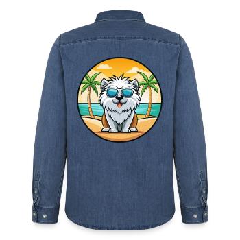 Himalaya Schäferhund Rasse Cartoon Sonnenbrille Strand - Männer Jeanshemd Organic von Stanley/Stella - verwaschenes Mittelblau  - Hinten - AI Model Male 185 light (185cm)
