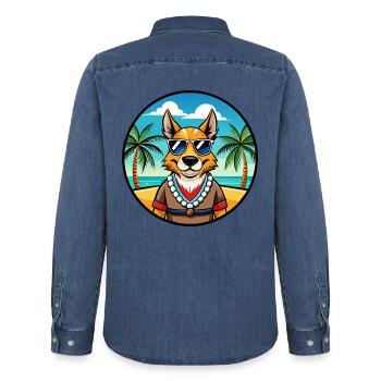 Hase Indischer Hund Rasse Cartoon Sonnenbrille Strand - Männer Jeanshemd Organic von Stanley/Stella - verwaschenes Mittelblau  - Hinten - AI Model Male 185 light (185cm)