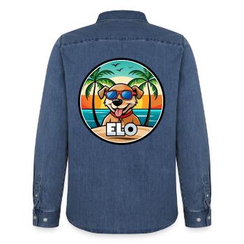 Hunderasse Cartoon Sonnenbrille Strand - Männer Jeanshemd Organic von Stanley/Stella - verwaschenes Mittelblau  - Hinten - AI Model Male 185 light (185cm)