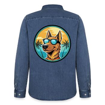 Deutscher Windhund Rasse Cartoon Sonnenbrille Strand - Männer Jeanshemd Organic von Stanley/Stella - verwaschenes Mittelblau  - Hinten - AI Model Male 185 light (185cm)