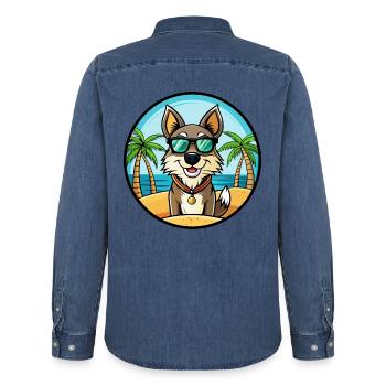 Georgischer Schäferhund Hunderasse Cartoon Sonnenbrille Strand - Männer Jeanshemd Organic von Stanley/Stella - verwaschenes Mittelblau  - Hinten - AI Model Male 185 light (185cm)