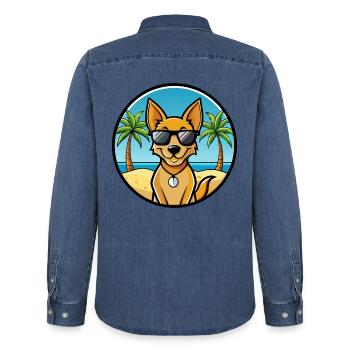 Dingo Hund Rasse Cartoon Sonnenbrille Strand - Männer Jeanshemd Organic von Stanley/Stella - verwaschenes Mittelblau  - Hinten - AI Model Male 185 light (185cm)