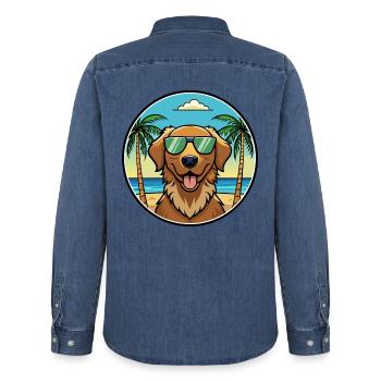 Chesapeake Bay Retriever Hunderasse Cartoon Beach - Männer Jeanshemd Organic von Stanley/Stella - verwaschenes Mittelblau  - Hinten - AI Model Male 185 light (185cm)